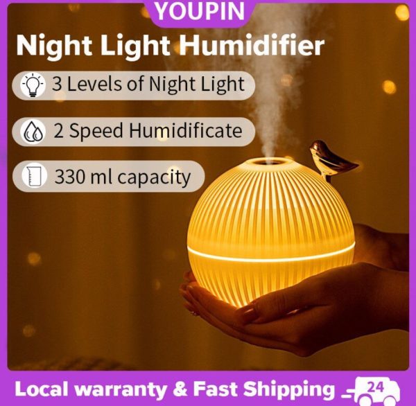 ضوء ليلي مرطب على شكل قمر USB LED، مصباح معطر هواء محمول - Image 2