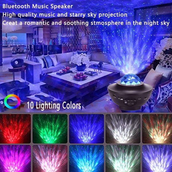 جهاز عرض Led Galaxy مع مكبر صوت بلوتوث وجهاز تحكم عن بعد ، ينتج صورة السماء المرصعة بالنجوم أو أمواج المحيط. - Image 2